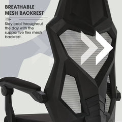 Gamer Gear Gaming Office Chair with Extendable Leg Rest, Black Fabric Upholstery