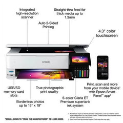 Epson EcoTank Photo ET-8550 Wireless Wide-format Color All-in-One Supertank Printer with Scanner, Copier, Ethernet and 4.3-inch Color Touchscreen