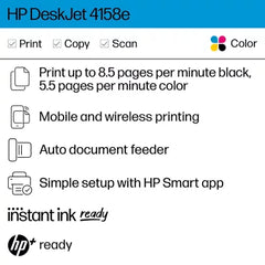 HP DeskJet 4158e All-in-One Wireless Color Inkjet Printer – 6 months free Instant Ink with HP+