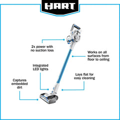 HART 20-Volt Cordless Stick Vacuum with Brushless Motor Technology, (1) 4.0Ah Lithium-Ion Battery (2x Power)