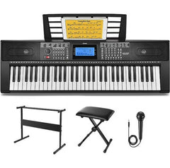 Donner Keyboard Piano 61 Key，Electric Keyboard Bundle for Beginners - Includes Piano Stand, Stool, Microphone, Perfect Gift for Daughter, Black (DEK-610S)