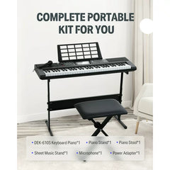 Donner Keyboard Piano 61 Key，Electric Keyboard Bundle for Beginners - Includes Piano Stand, Stool, Microphone, Perfect Gift for Daughter, Black (DEK-610S)