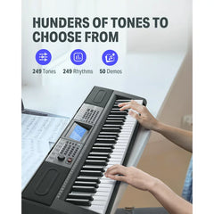 Donner Keyboard Piano 61 Key，Electric Keyboard Bundle for Beginners - Includes Piano Stand, Stool, Microphone, Perfect Gift for Daughter, Black (DEK-610S)