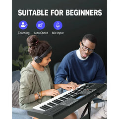 Donner Keyboard Piano 61 Key，Electric Keyboard Bundle for Beginners - Includes Piano Stand, Stool, Microphone, Perfect Gift for Daughter, Black (DEK-610S)