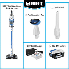 HART 20-Volt Brushless Cordless Stick Vacuum Kit, Generation 2, (1) 4.0Ah Lithium-Ion Battery