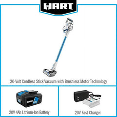 HART 20-Volt Cordless Stick Vacuum with Brushless Motor Technology, (1) 4.0Ah Lithium-Ion Battery (2x power)