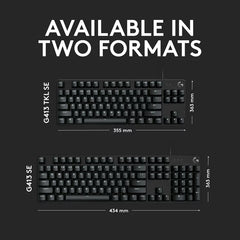 Logitech G413 SE Full-Size Corded Gaming Keyboard, PBT Keycaps, Tactile Mechanical Switches, Black Aluminum