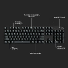 Logitech G413 SE Full-Size Corded Gaming Keyboard, PBT Keycaps, Tactile Mechanical Switches, Black Aluminum