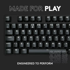 Logitech G413 SE Full-Size Corded Gaming Keyboard, PBT Keycaps, Tactile Mechanical Switches, Black Aluminum