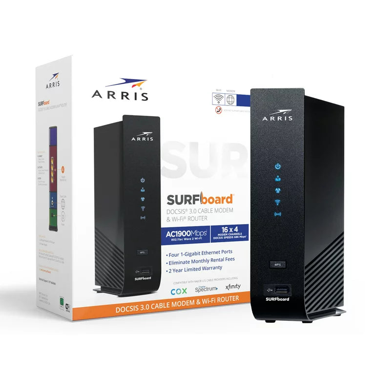 ARRIS SURFboard (16x4) DOCSIS 3.0 Cable Modem/ AC1900 Dual-Band Wi-Fi Router, Approved for Xfinity Comcast, Cox, Charter and Most Other Cable Internet Providers for Plans up to 300 Mbps. (SBG6950AC2)