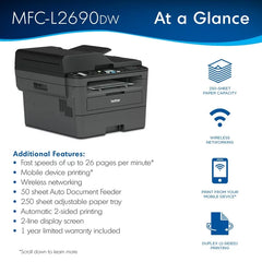 Brother MFC-L2690DW Monochrome Laser All-in-One Printer, Duplex Printing, Wireless Connectivity