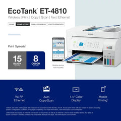 Epson EcoTank ET-4810 Wireless All-in-One Cartridge-Free Supertank Printer with Scanner, Copier, Fax, ADF and Ethernet