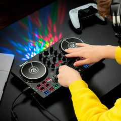 Numark Beginners Party Mix II - DJ Controller Set with Built-In Lights, Mixer for Serato Lite and Algoriddim Pro AI