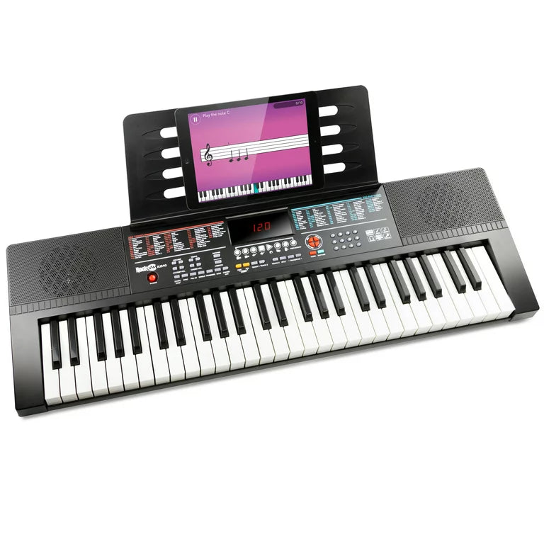 RockJam 61-Key Black Electronic Keyboard Piano with Sheet Music Rest, Piano Note Stickers & Lessons