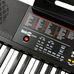 RockJam 61-Key Black Electronic Keyboard Piano with Sheet Music Rest, Piano Note Stickers & Lessons