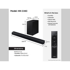 SAMSUNG 2.1 Channel Sound Bar With Wireless Subwoofer & Dolby Audio, HW-C43C