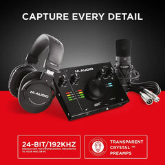 M-Audio - Complete Recording Bundle - USB Audio Interface, Microphone, Shock mount, Cable, Headphones and Software Suite - AIR 192|4 Vocal Studio Pro