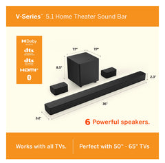 VIZIO V-Series 5.1 Home Theater Sound Bar with DTS Virtual:X, Bluetooth, HDMI ARC V51x-J6