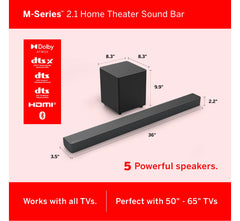 VIZIO M-Series 2.1 Premium Sound Bar with Dolby Atmos, DTS:X, Wireless Subwoofer M215a-J6